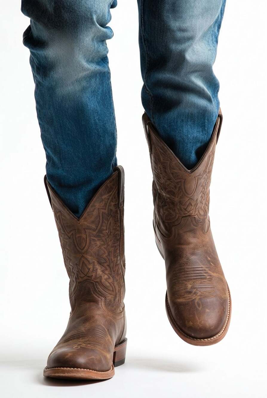 Justin CJ2045 Brown Leather Western Cowboy Boots Size 9.5 EE
